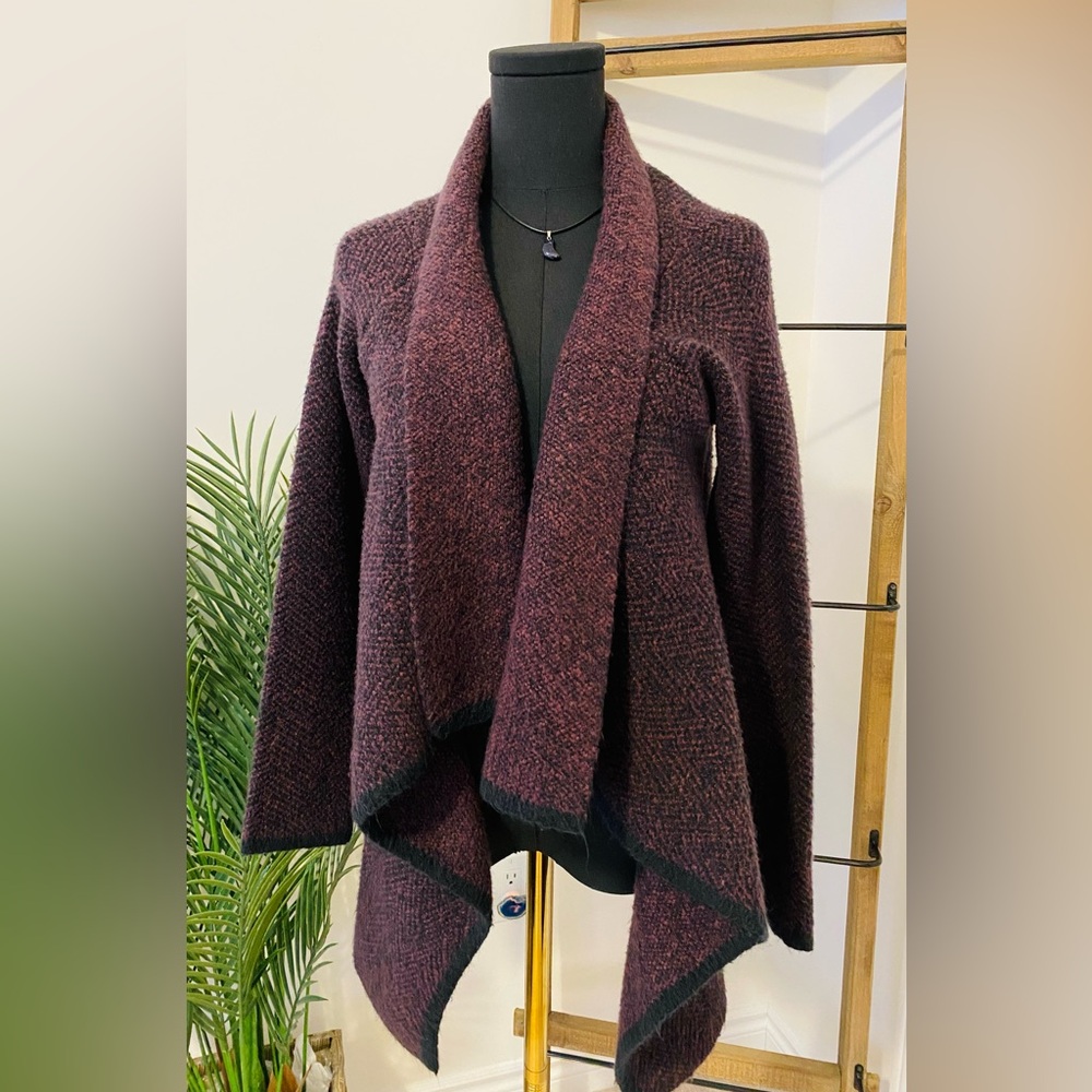 Elegant Maroon & Black Draped Cardigan, Small to Medium
